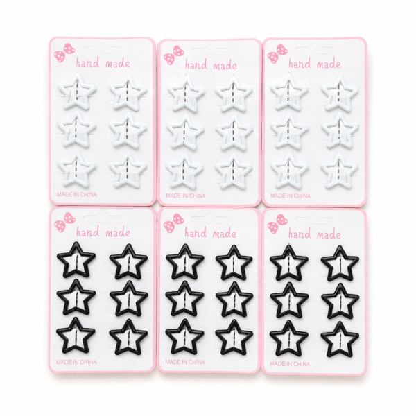 0d282cae-64d8-4825-8fbb-69d67ed2d6e5 12 Sets de gancho para cabello en forma de estrella - blanco o negro