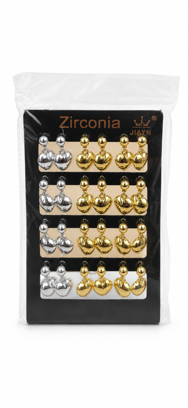 Paquete de 12 pares de aretes - corazon