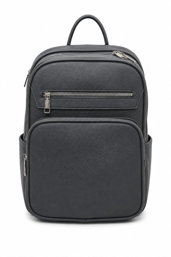 Mochila vinipiel lisa con 3 cierres- 38x26cm