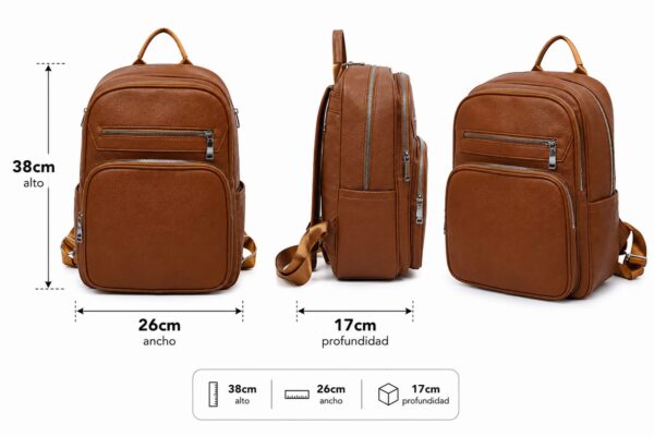 Mochila vinipiel lisa con 3 cierres- 38x26cm