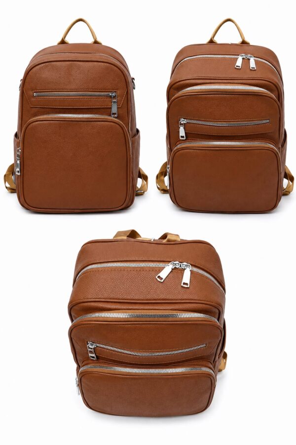 Mochila vinipiel lisa con 3 cierres- 38x26cm