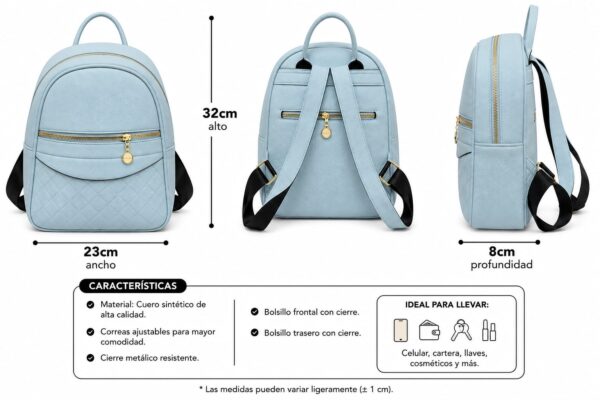 Mochila vinipiel para dama -32x23cm
