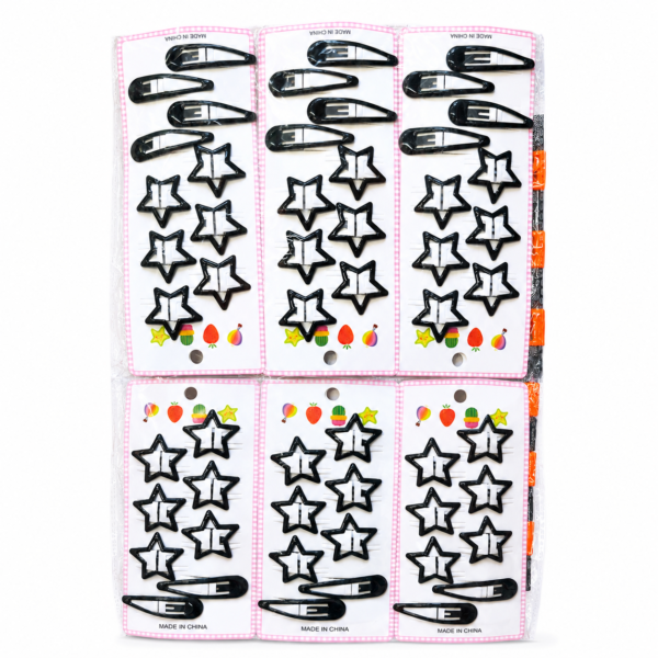 12 Sets de pinzas para cabello en forma de estrella Negro